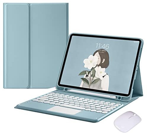 Tangentbordsfodral för iPad 10,2 tum 9: e / 8: e / 7: e generationen/Air 3 / Pro 10,5, [Svensk Layout] Multi-Touch styrplatta, magnetiskt avtagbart trådlöst tangentbord med pennhållare,Blue