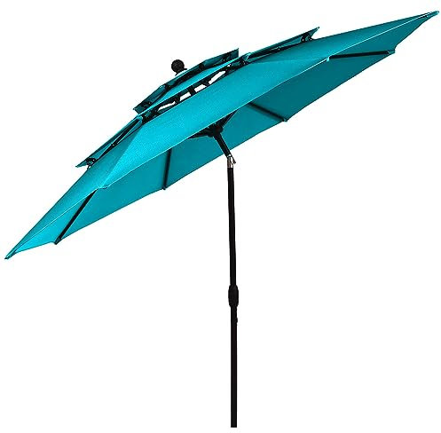 COSTWAY Sonnenschirm windfest stabil, 300 cm Gartenschirm mit Kurbel, knickbar, Aluminium-Terrassenschirm belüftet, UV-Schutz, Sonnenschutz, Marktschirm für Terrasse, Garten, Balkon (Türkis)