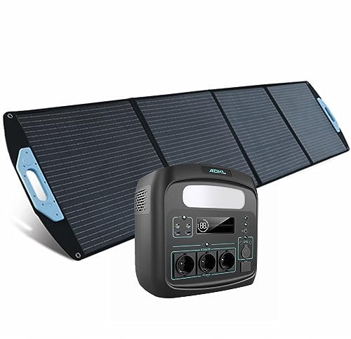 ADKL Tragbare Powerstation Lifepo4 921.6Wh,Solargenerator mit 200W Solarpanel, 230V mobile Stromversorgung mit Schnellladeanschluss Power Station für Notfall Camping Freien Garten (1200W)