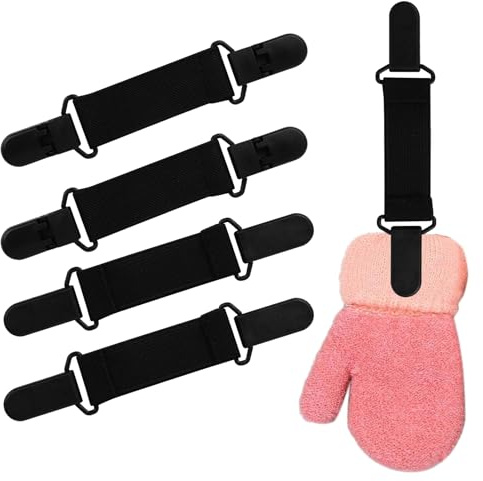4 Pieces Boys Girls Winter Mitten Clips Stainless Steel Glove Clips Elastic Baby Mittens Clips for Kids (Black)