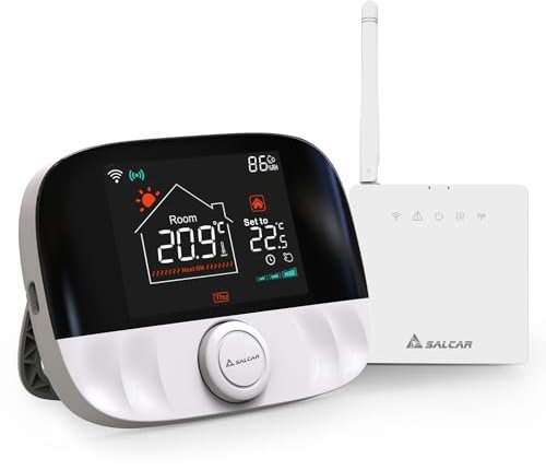 SALCAR Termostato WiFi Inteligente para Caldera de Gas, termostato de Ambiente T9W RF Termostato de radiador con Receptor Tuya Programable Termostato de Pared Compatible con Amazon Alexa y Google