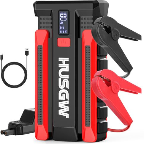 HUSGW 2000A Jump Starter Power Pack, Portable Car Battery Jump Booster Starter for 12V Vehicle (up to 7L Gas, 5.5L Diesel), Car Jump Starter Power Bank 13800mAh with LED Flashlight