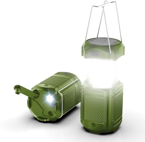 Camping Lantern 5000mAh Solar Hand Crank Telescopic LED Flashlight Portable Foldable Hook USB Charger Outdoor Electronic Lamp for Hurricane Emergency Family (201-G)