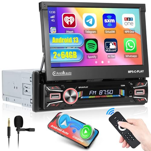 [Automatica] Hikity 2G+64G Android 13 Autoradio 1 Din con Schermo a Scomparsa con Wireless Carplay Android Auto 7'' Radio Stereo Supporto GPS Navi WiFi Bluetooth FM AUX TF USB Telecamera Posteriore