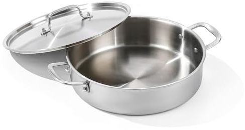 DELARLO Tri-Ply Stainless Steel 6 Quart Braiser Pan with Lid