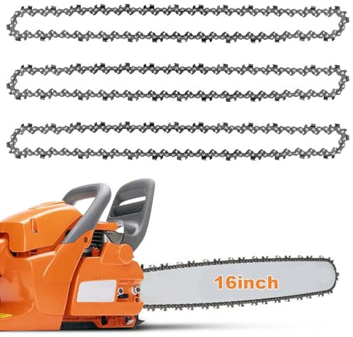 3-Pack Chainsaw Chain for 16 Inch (40cm) Bar, 57 Drive Links, 3/8 LP 0.050 (1.3mm) Gauge, 65 Manganese Steel Replacement Chain Compatible with Titan,Black & Decker,Einhell,Ryobi,and Other Chainsaws