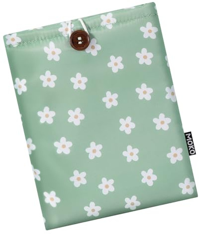 MoKo 6-7 Pagnière à Manches rembourrées de Marguerite brodées pour Kindle Colorsoft,Kindle Paperwhite 12th Gen 2024, Kindle 2022-2016, Kindle Pouch for Oasis/Voyage/Kobo eReader, Fleur Verte