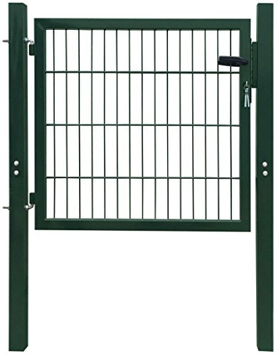 YJKKZQLB 2D Fence Gate (Single),Single Door Fence Gate,Garden Gate, Metal Swing Gate Outdoor Fence Gate Entrance Security Barrier Single Door Fence Gate with Hoop Top, green 106 x 130 cm