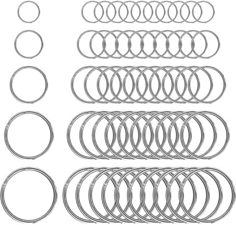 50 Stück Edelstahl Schlüsselringe, 30/28/25/20/15mm, Glatte Oberfläche Schlüssel Ringe, für DIY Handwerk Anhänger, Haustier Namensschilder und Glocken