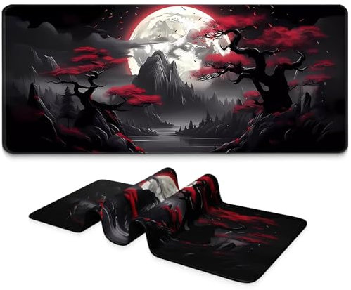 LEKUNI Alfombrilla De Ratón XXL Speed Gaming 900 X 400 mm - Alfombrilla para Ratón, Alfombrilla Escritorio Grande, Mouse Pad Mejora La Precisión Y La Velocidad -Luna roja