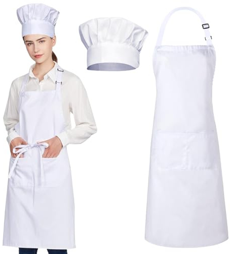 NHQZ Toque de chef unisexe, ensemble tablier de toque de chef, toque de chef homme, toque de chef femme, toque de chef réglable, toque de chef en coton