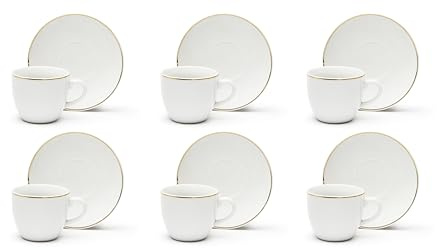 Excelsa Gold Set 6 tazzine con piattino in porcellana con bordo oro