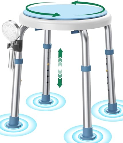 Luckfaith Sedia da Doccia Girevole 360° Regolabile in Altezza – Sgabello da Bagno Antiscivolo e Sedile Doccia Leggero per Persone con Disabilità, Anziani e Donne in Gravidanza con Mobilità Ridotta