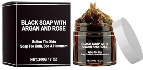 Mnozreo Savon Exfoliant pour le Corps au Savon Noir,Gel Douche Exfoliant pour Peau Douce,Deep Cleansing And Softening Skin,Noir Naturel Marocain pour Corps et Visage Homme et Femme