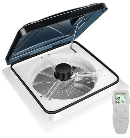 ZEEKYFOR Ventilador de Techo eléctrico de 12 V para Caravana con Sensor de Lluvia, Control Remoto, Reversible, 10 Velocidades, para Furgoneta, Remolque y Caravana,40x40cm