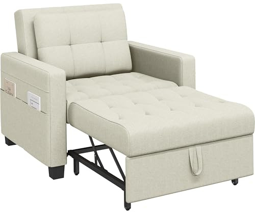 Yaheetech Sleeper Sofa Chair Bed Convertible Fabric Sofa Chair 3-in-1 Adjustable Sleep Bed Pullout Couch for Living Room/Apartment/Small Space, Beige