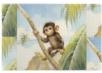 Jigsaw Puzzles1000 Piece Hytter Monkey On The Coconut Tree Pattern Educational Intellectual Wooden Puzzles, Fun Puzzles, Stress Relieving Game