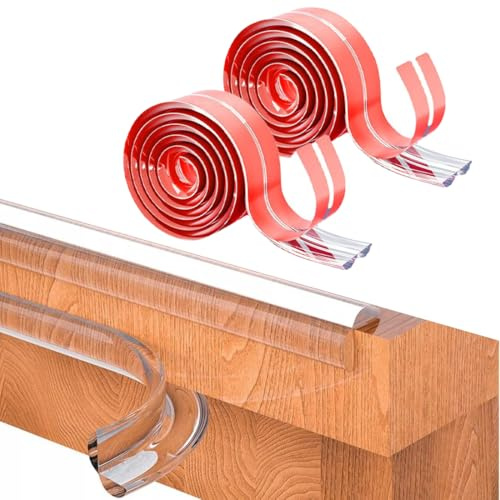 2 Protector de Bordes Transparente en Forma de W 10mm x 2.2mm x 1m, Autoadhesivo para Protección de Esquinas y Cantos de Muebles y Mesas para Bebés