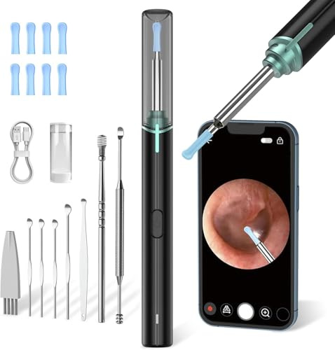 Ear Wax Removal Kit Ear Camera 1920P FHD Wireless Ear Cleaner Ear Wax Remover with 8 PCS Ear Spoon, 3.9mm Waterproof Ear Cleaner Ear Wax Remover for iPhone, Ipad & Android Smart Phones
