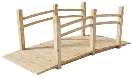 Relaxdays Puente de jardín de Madera de Abeto con barandilla, 58x171,5x75 cm, Carga 200 kg, Color Natural
