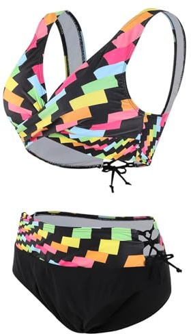 Bañador Reductor Barriga Triquini De Mujer Bikini Multicolor con Arosoíris Divididas para Mujer con Relleno Tipo Bustier Bikinis Natacion Bañador Reductor Barriga (Black S)