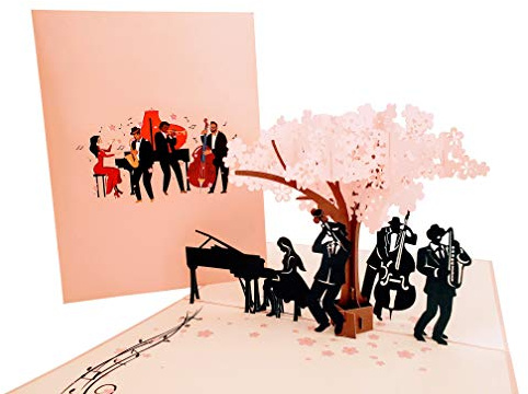 iGifts And Cards Smooth Jazz Band 3D Pop Up Greeting Card - Cool Music Lovers Presents, Awesome Cherry Blossom Tree, Inspirational Notes, Cool Teacher Gift, Happy Birthday and Spouse's Day Celebration