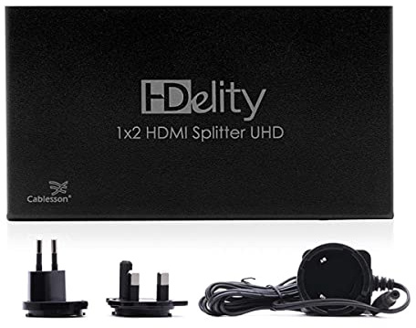 Cablesson HDelity 1x2 HDMI 2.0 Splitter with EDID (18G) - Active amplifier - Ultra HD, UHD, 2160p, HDR. 3D and 4k2k - 8k. For PS3/PS4, XboX One/360, DVD, BluRay, DVD, HDTV, Gaming and Projector
