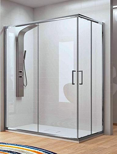 Mampara de Ducha Angular - 2 Hoja Fija y 2 Puerta Corredera - Cristal de Seguridad de 6 mm - Modelo Bella Q4 (70 X 100)