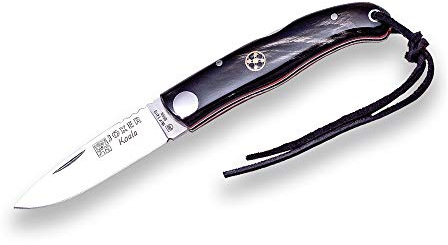 Joker Navaja deportiva Koala NF124, con bloqueo trasero, hoja MOVA 1.4116 de 7 cm, cachas cuerno de búfalo, incluye estuche, herramienta de pesca, caza, camping y senderismo