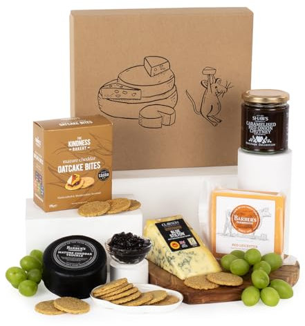 Virginia Hayward Cheese Hamper - Hampers & Gourmet Gifts, Blue Stilton, Red Leicester, Cheddar, Caramelised Onion Chutney and Oatcake Bites - Hamper Gifts for Women and Men