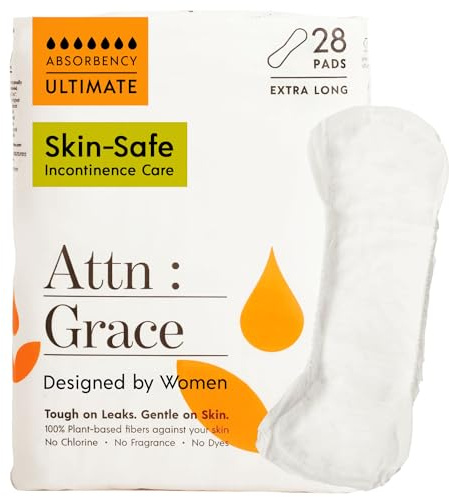 Attn Grace Ultimate Inkontinenzeinlagen für Frauen, 28 Stück, hohe Saugfähigkeit, atmungsaktiv, pflanzlich, Übernachtungseinlagen für schwere Blasenleckagen und empfindliche Haut