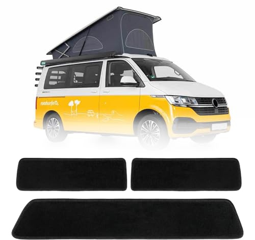 Teppiche Fußmatten Ersatz für VW T5 T6, Teppichbodenmatte 3 teilig Set, Camping Wohnmobil Einstiegs-Teppichmatte, Eingangstürmatte, Enthalten Berührungsverschlüsse