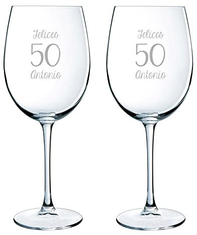 Copas de vino personalizadas para regalar, copas grabadas con la edad y el nombre que tu quieras - Regalo de cumpleaños - Copas de vino de cristal - Set de 2 copas de vino para regalar