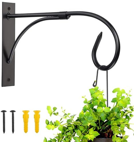Plant Brackets for Hanging Baskets - 11 Inch Iron Wall Mount Bracket, Durable Rust-Resistant Hanger Hook for Plants, Drying Rack, Bird Feeder, Lantern, Windchime, House Sign