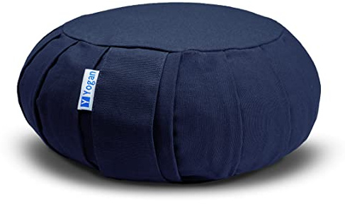 Yogan Yoga Cushion/Meditation Cushion | Natural Buckwheat Hulls Filling | Outer Cover (Could be Removed and Washed) - Made of 100% Organic Cotton (Navy Blue)