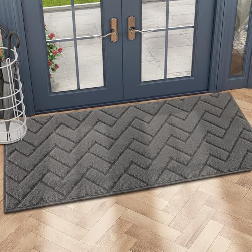 Biscpro Innen Außen Fußmatte 50 x 150 cm, Schmutzfangmatte rutschfest Fussmatte Innen Waschbar Eingangsteppich Innen Fussmatten Haustür dünn Innen für Eingang, Flur, Garten, Innen, Haustier - Grau