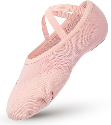 Ballet Shoes Canvas Mesh Splicing Ballet Dance Shoes Split Leather Sole Dance Slippers Stretchy Gymnastics Yoga Shoes for Girls Women Pink