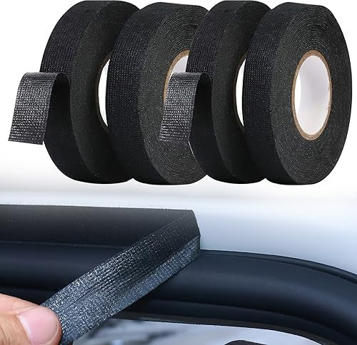 APOMOONS Gewebeband Schwarz 4 Stück, KFZ Gewebeband, Kabelbaum Klebeband 2 Größen Selbstklebend Tuch Auto Filzband für Kabelbäume, Haushalt Kfz Motorrad (15mm x 15m/19mm x 15m)