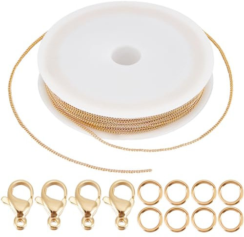 Beebeecraft 1 Scatola di 10M Catena A Maglie Intrecciate Ottone Placcato Oro 18K Collana A Maglia Grossa Ovale Da 1.8mm con 20 Fermagli Ad Artiglio di Aragosta e 50 Anelli di Salto per La Creazione di