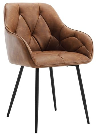 WOLTU Esszimmerstühle 1er Set, für Küche, Wohnzimmer, Schlafzimmer, ergonomische Küchenstühle gepolstert mit Armlehnen, Metallbeinen, Sitzfläche aus Vintage-Kunstleder, Braun