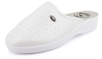 JOMIX Zuecos Mujer Sanitarios Trabajo Hospital Cocina Fabricadas en Italia Zapatillas Ortopédicas Mujer Zuecos Piel Mujer con Cuña, Blanco, 41 EU