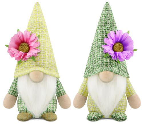 Gehydy Decorazioni Primavera Gnomi Set di 2 Pasqua Gnomo Floreale Peluche Home Decor per Casa Cucine 18cm (Fiore Rosa E Viola)