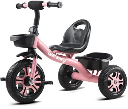 Lyefancy Kids Tricycle for 2-5 Years Old, Kids Trike with Basket and Removable Pedal, Toddler Tricycle 3 Wheel Bike Children Riding on Toys, Birthday for Boys Girls(Pink)