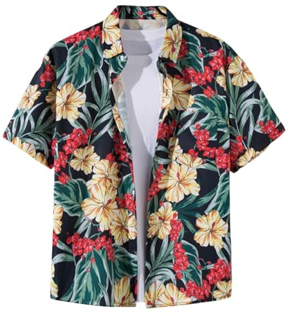 Chemise Hawaienne Homme Chemisette Manches Courtes Ete Chemises Décontracté Leger Vetement Court Habit Fin Cut Respirant Col Mao Button Down Shirt
