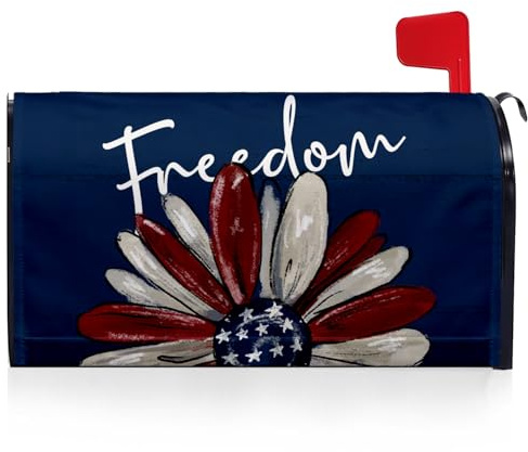 FLVGE 4th of July Patriotic Sunflower Mailbox Covers Magnetic Standard Size 18x21 Inch, Freedom American Independence Day Mailbox Wraps Post Letter Box Cover Decorations for Holiday Garden Yard Decor