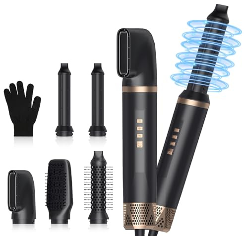 Aolso 5 i 1 Air Styler, Multifunktionell Hårstyler, Professionell Varmluftsborste, Automatisk Locktång, Hårtork med 3 Temperaturer och Vindhastigheter för Plattning, Voluminisering och Locktång