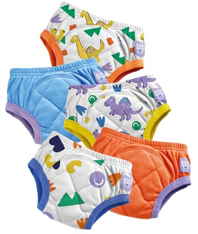 Bambino Mio British Brand Toddler Reusable Potty Training Pants Cotton, 5 Pack, (3-4 Years), Brave Dinos, Boys and Girls, for Baby