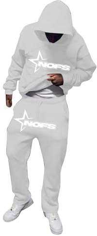 Chándal para hombre NOFS Chándal de 2 piezas con capucha y pantalones de jogging, traje deportivo para el tiempo libre, traje deportivo cálido de invierno, traje de casa de gran tamaño, Y2K Hip Hop