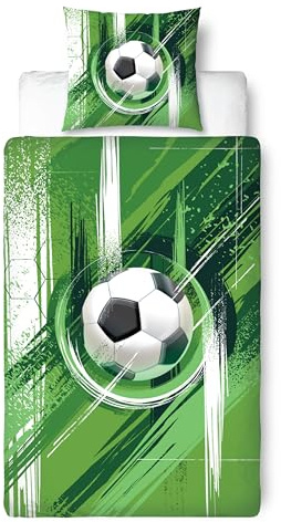 MTOnlinehandel Fußball Bettwäsche 135x200, Kinderbettwäsche 80x80 + 135x200, grün Jungenbettwäsche - Öko-Tex Teenager Bettwäsche aus Microfaser, Geschenk Idee für Jungs und Mädchen