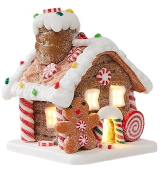 Jul pepparkakshus, julby pepparkakor husdekorationer, LED-godisfest lysande prydnader, prydnad för utflyktsbutiker, kaffebord